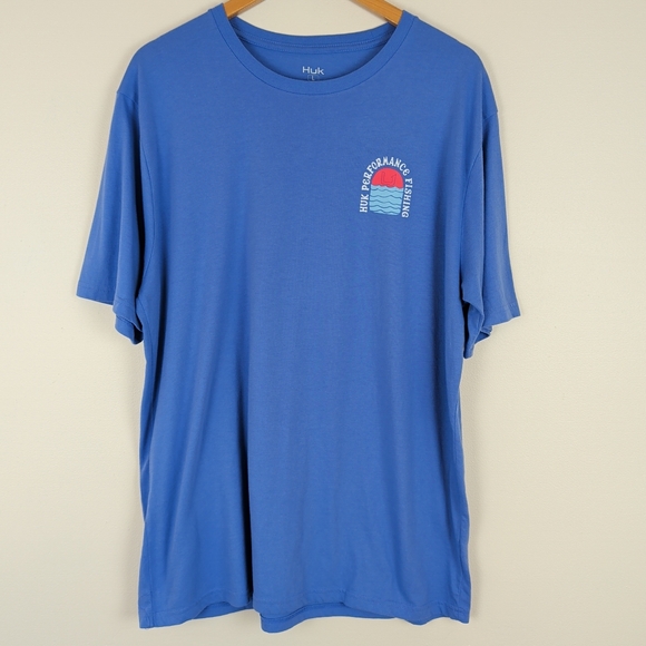 Huk Performance Fishing Blue Short Sleeve Graphic T-shirt - Picture 1 of 7